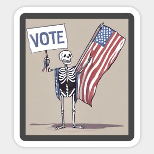 Skeleton Vote American Flag Sticker